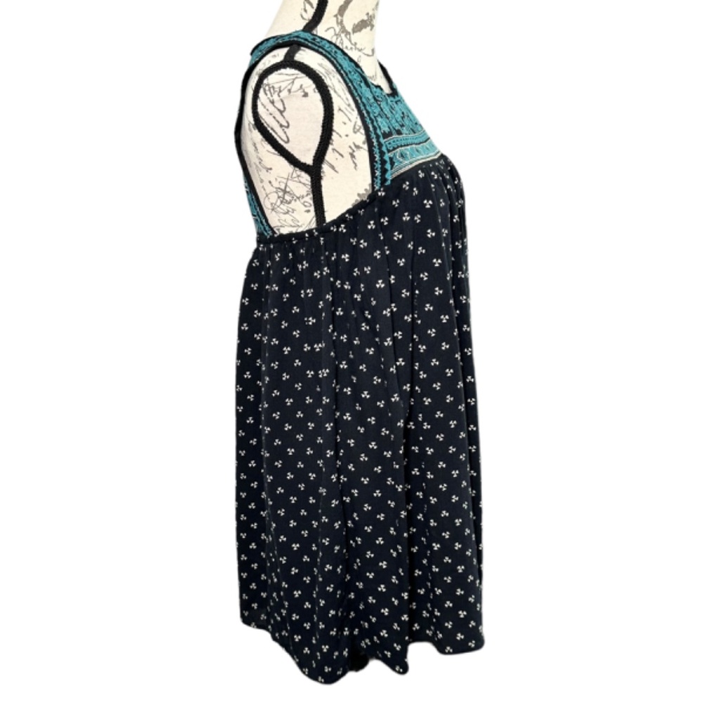 | American Eagle | Black Loose-fitting Bohemian Teal Embroidered Dress - S - Picture 6 of 7